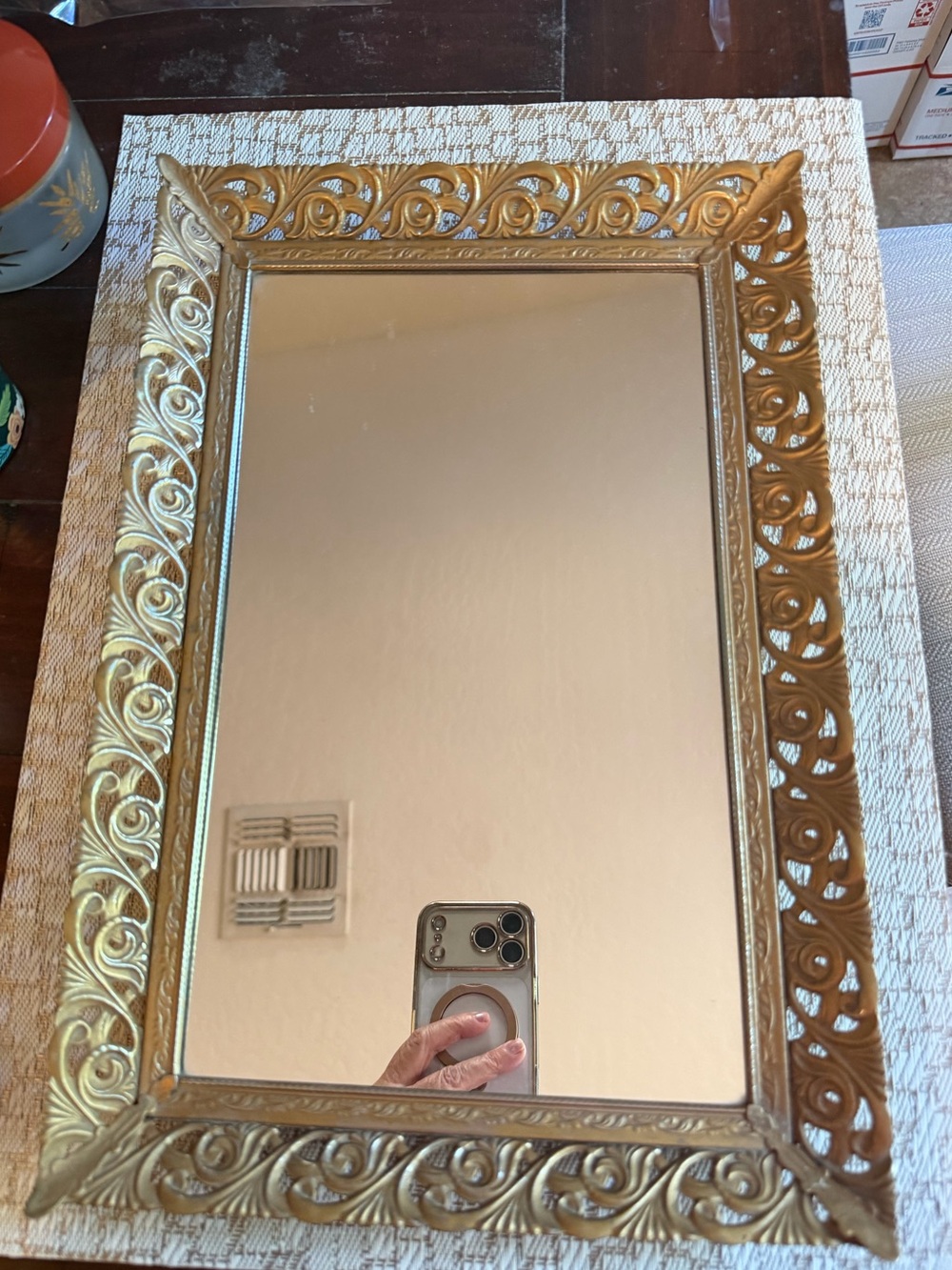 Vintage filigree Hollywood Regency vanity mirror